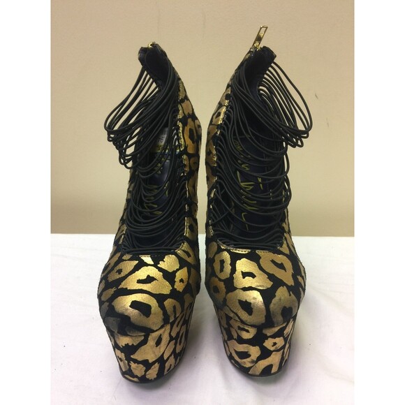 LONDON TRASH Gold/black leopard print leather platform pumps women shoes SZ 6.5 - Picture 3 of 12